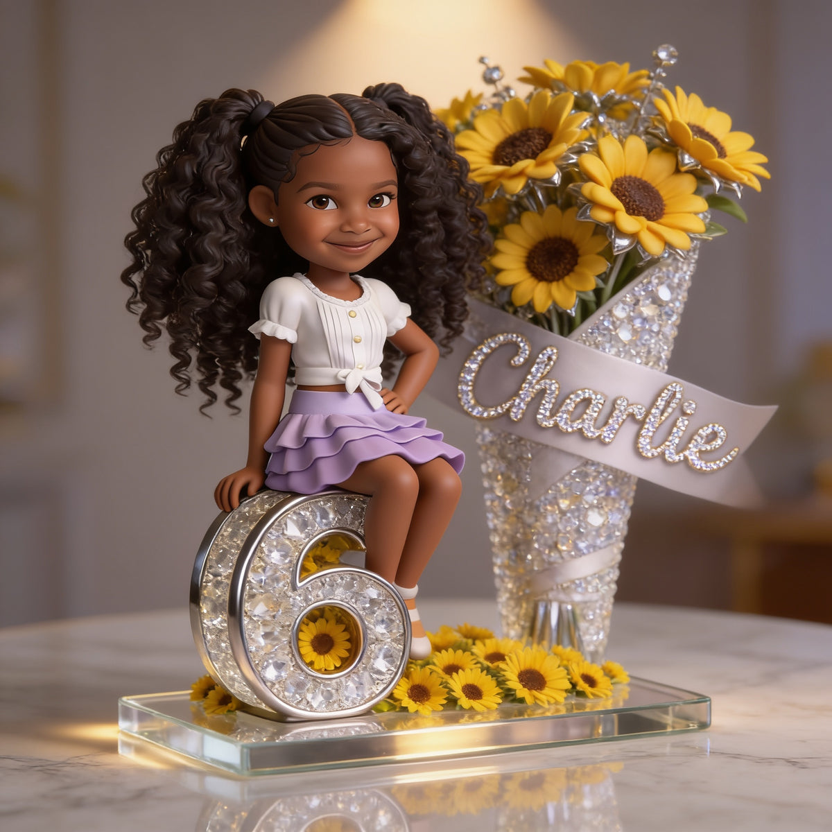 Plaque Acrylique Personnalisée Anniversaire Fille Noire Tournesol, Cadeau pour Fille Filleule Petite-Fille