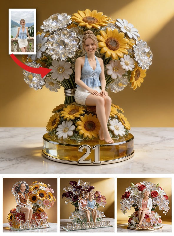Custom Photo 21st Birthday Woman with Sunflowers Acrylic Plaque, Gift for Her