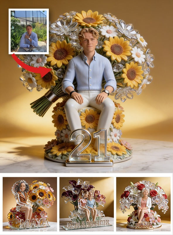 Custom Photo 21st Birthday Man with Sunflowers Custom Shaped Acrylic Plaque Gift for Him