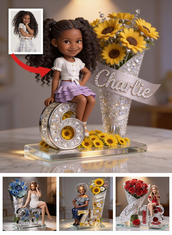 Plaque Acrylique Personnalisée Anniversaire Fille Noire Tournesol, Cadeau pour Fille Filleule Petite-Fille
