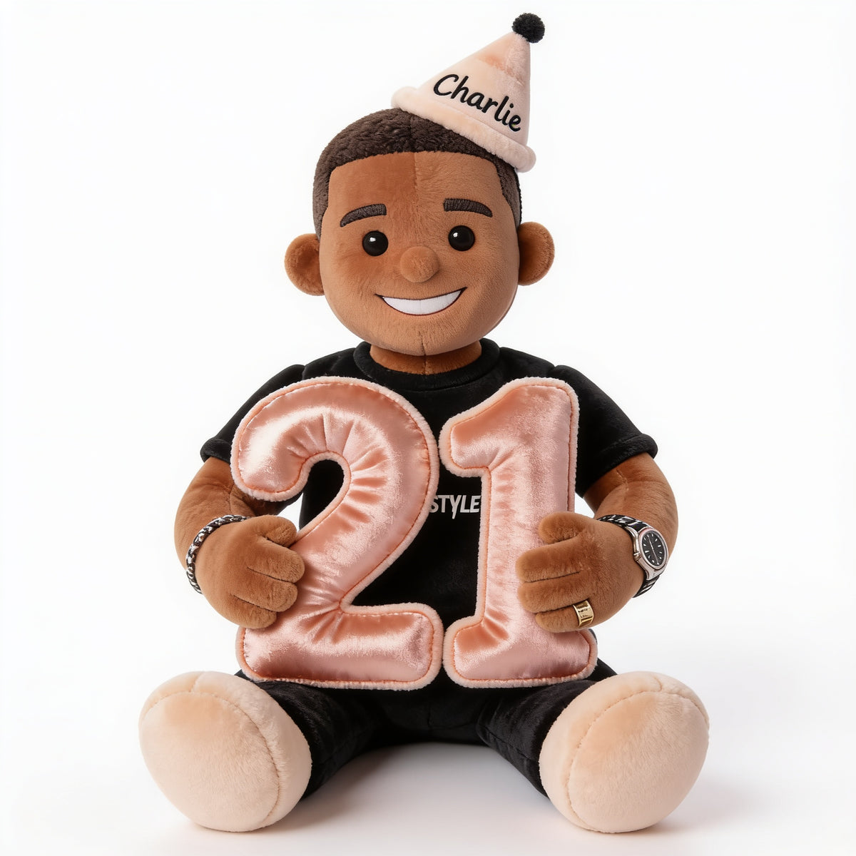 Personalized 21st Birthday Black Man Faux Fur Plush Pillow, Custom Gift