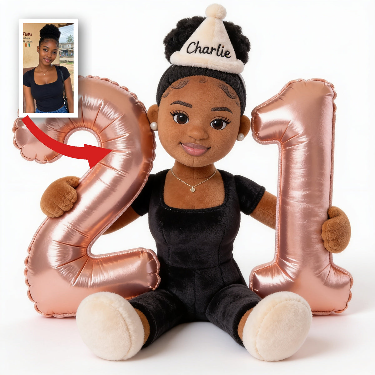 Personalized 21st Birthday Black Woman Plush Faux Fur Pillow Birthday Gift