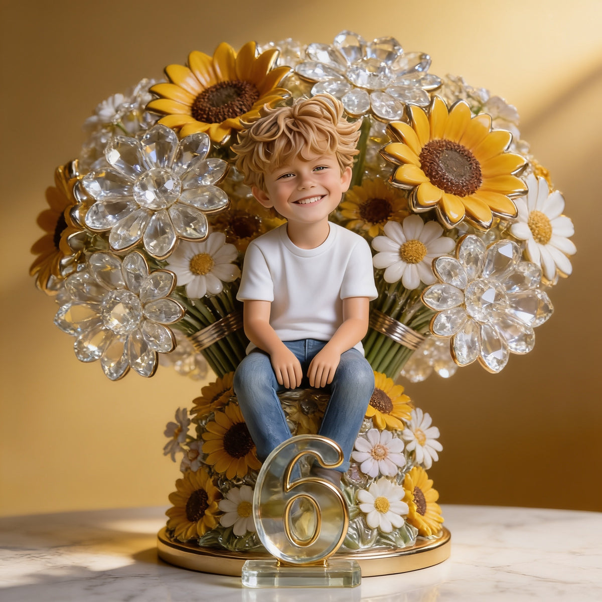 Custom Photo Little Boy with Sunflowers Shaped Acrylic Plaque, Gift for Son Grandson Nephew