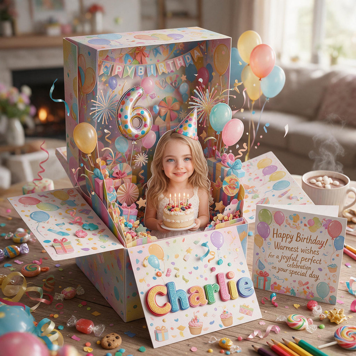 Personalized Birthday Little Girl Pop Up Box Card, Gift for Daughter Granddaughter Niece