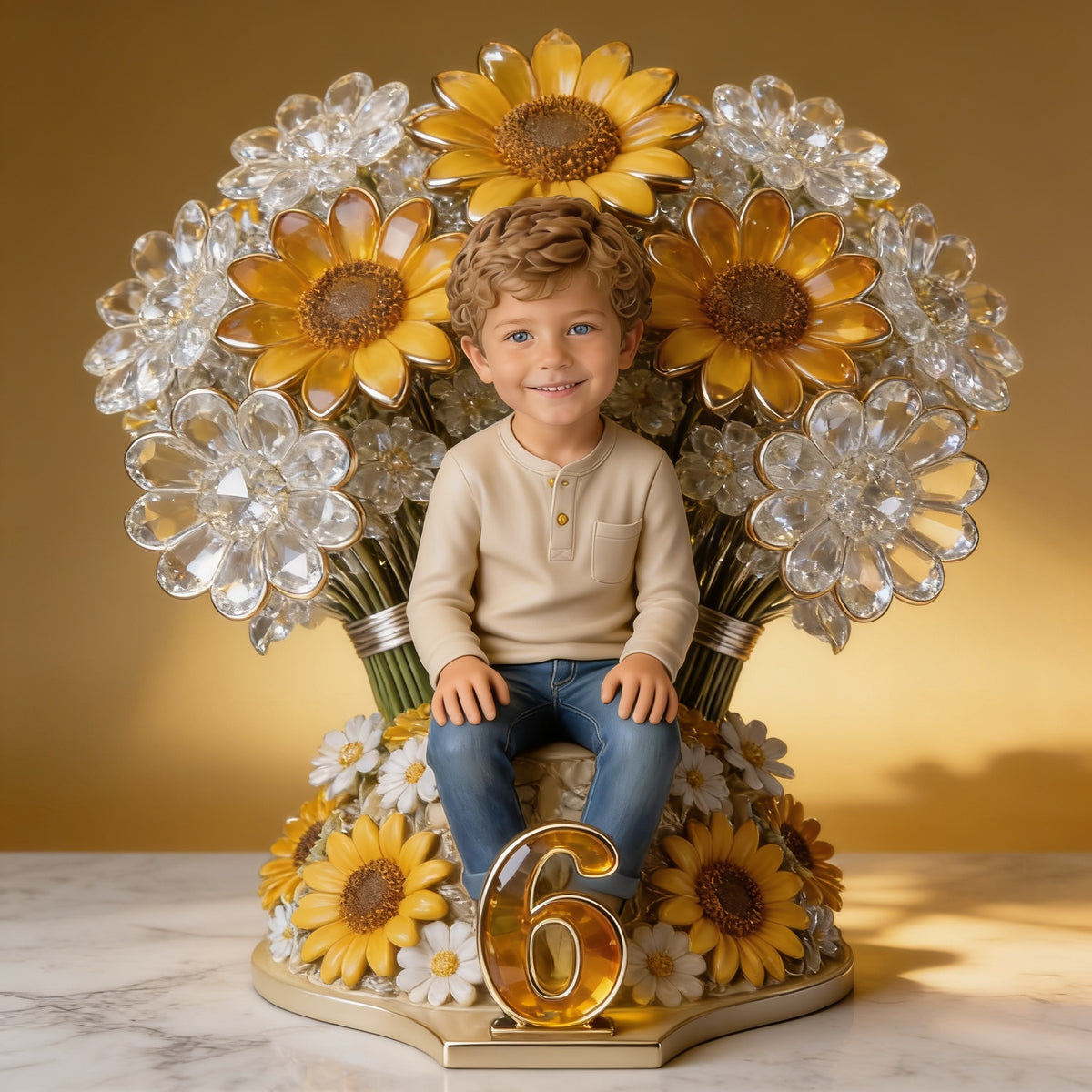Custom Photo Latino Little Boy Sunflower Acrylic Plaque Birthday Gift for Son Grandson Nephew