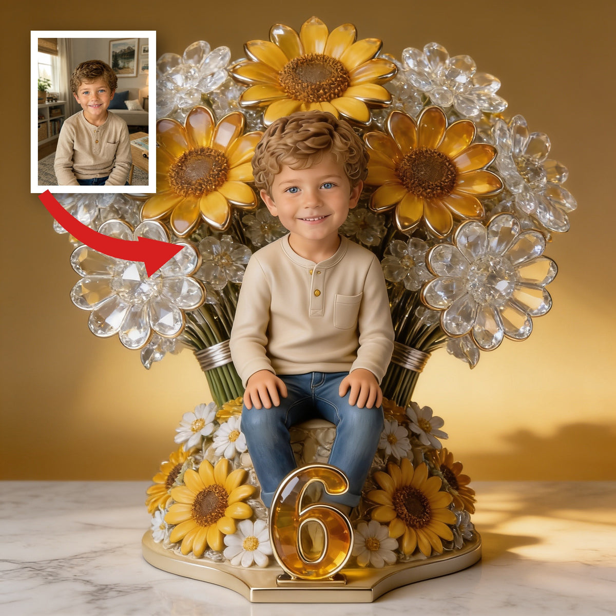 Custom Photo Latino Little Boy Sunflower Acrylic Plaque Birthday Gift for Son Grandson Nephew