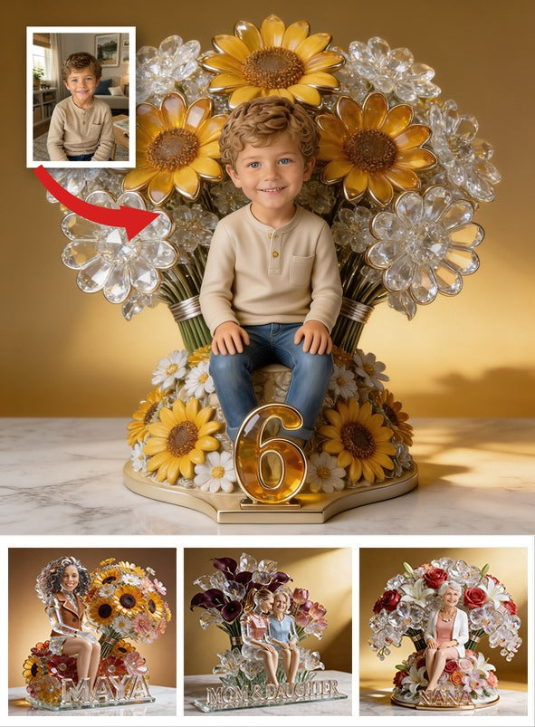 Custom Photo Latino Little Boy Sunflower Acrylic Plaque Birthday Gift for Son Grandson Nephew