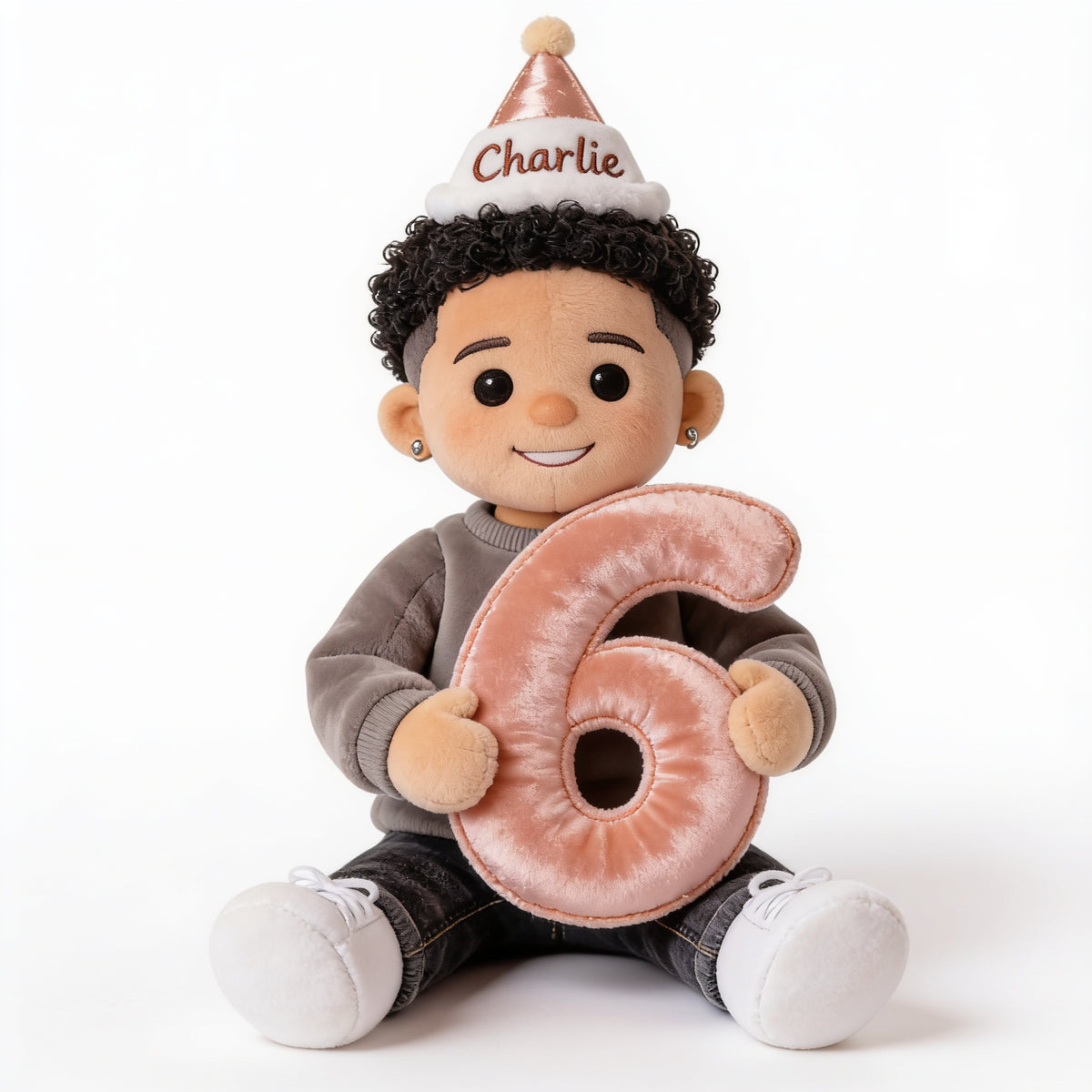 Personalized Birthday Black Little Boy Faux Fur Pillow, Son Grandson Nephew Gift