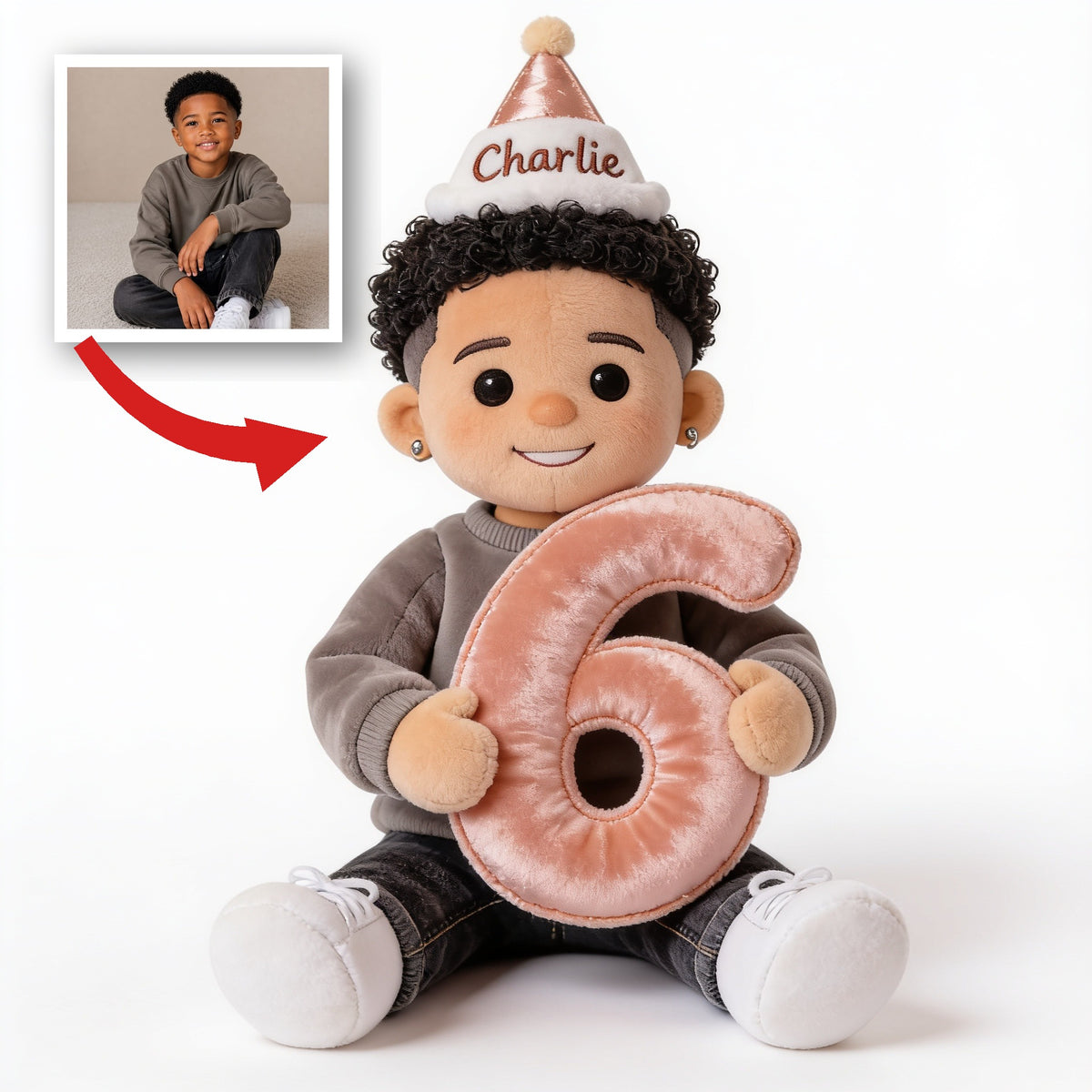 Personalized Birthday Black Little Boy Faux Fur Pillow, Son Grandson Nephew Gift