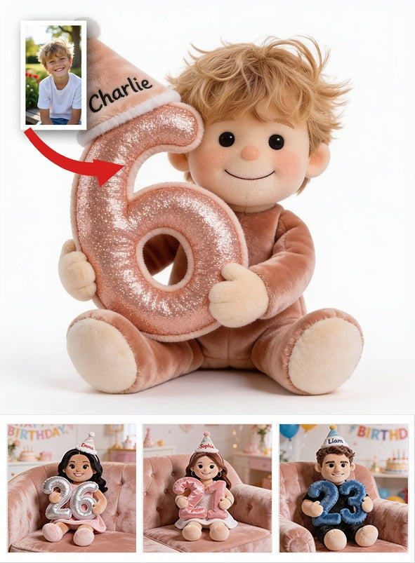 Personalized Birthday Little Boy Faux Fur Plush Pillow Kids Birthday Gift