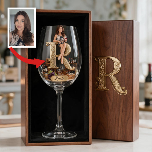 Verre à vin personnalisé pour femme âgée avec boîte en bois - Cadeau pour amateurs de vin