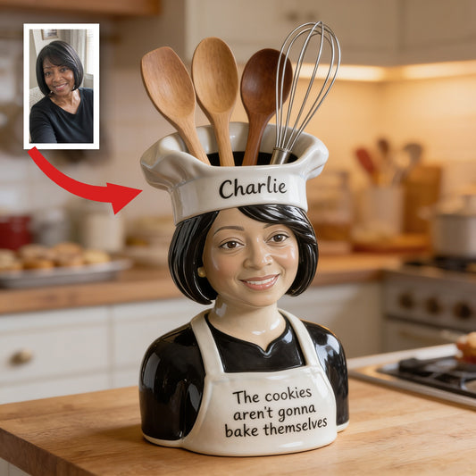 Personalisierter Kochutensilien-Topf für Senior Black Woman Chef