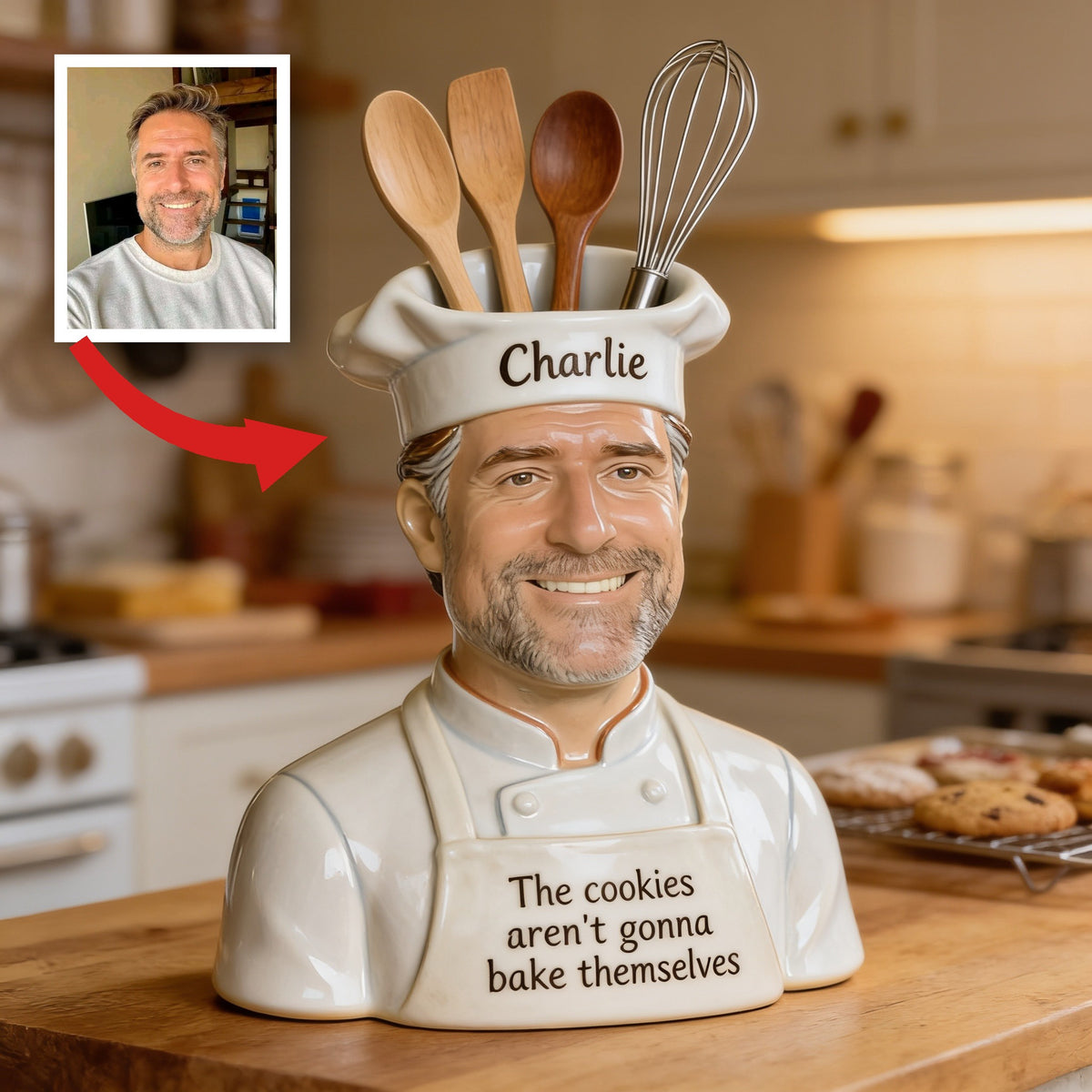 Personalized Older Latino Baker Man Acrylic Pot, Baking Lover Kitchen Gift