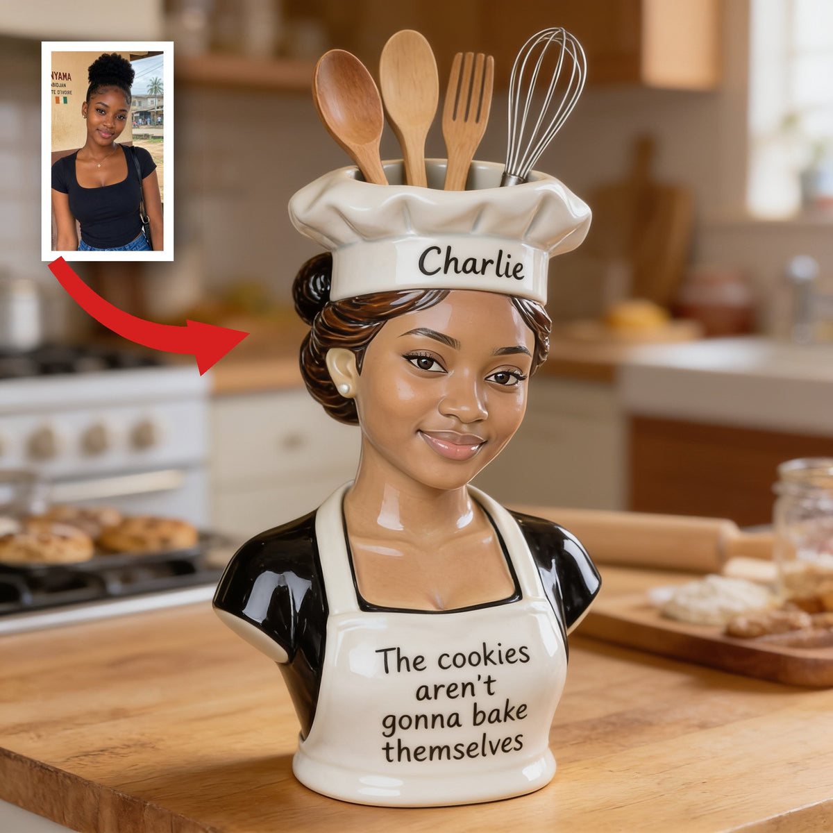 Personalized Black Woman Chef Acrylic Pot Baking Kitchen Decor Gift