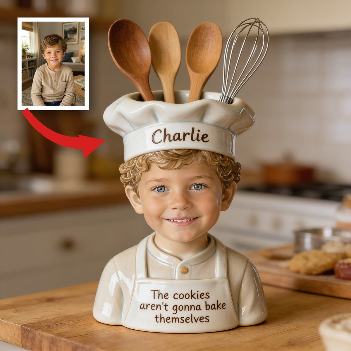 Personalized Latino Little Boy Chef Baking Acrylic Pot Kitchen Decor