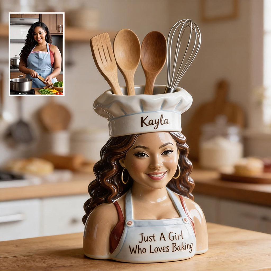 Personalized Latina Woman Chef Baking Acrylic Pot Kitchen Decor Gift