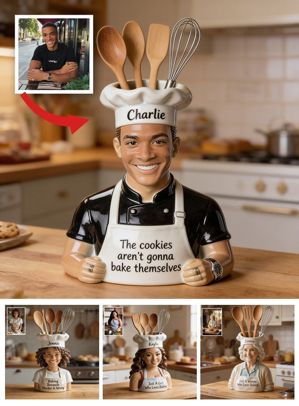 Personalized Black Chef Acrylic Utensil Pot Baking Gift for Kitchen Decor