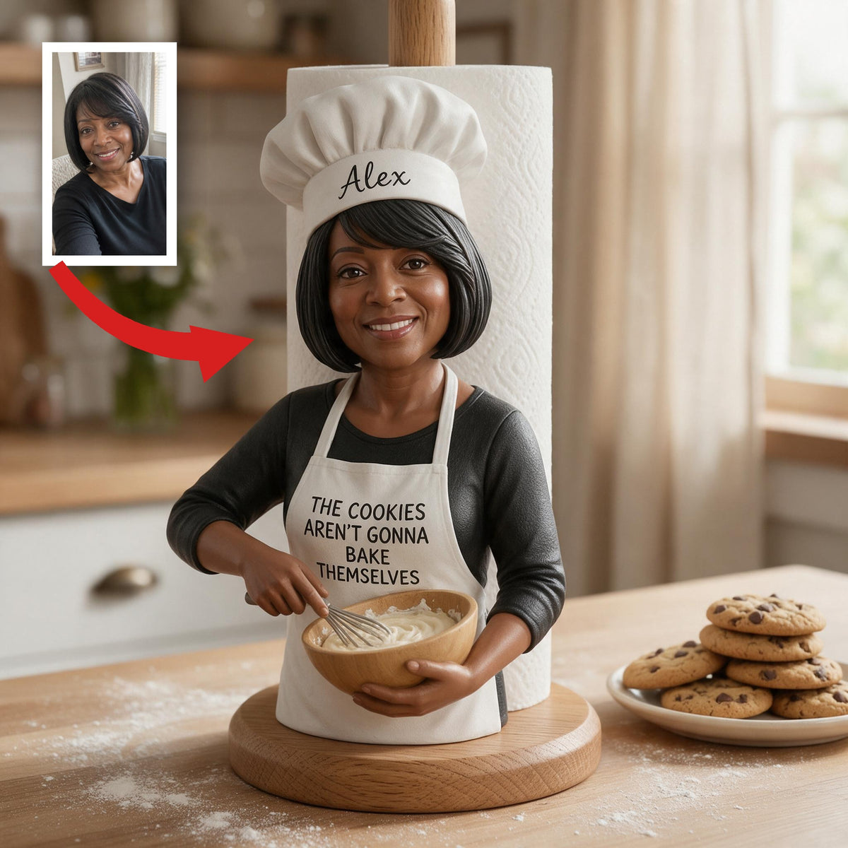 Custom Photo Older Black Woman Baker Paper Towel Stand Kitchen Decor Gift