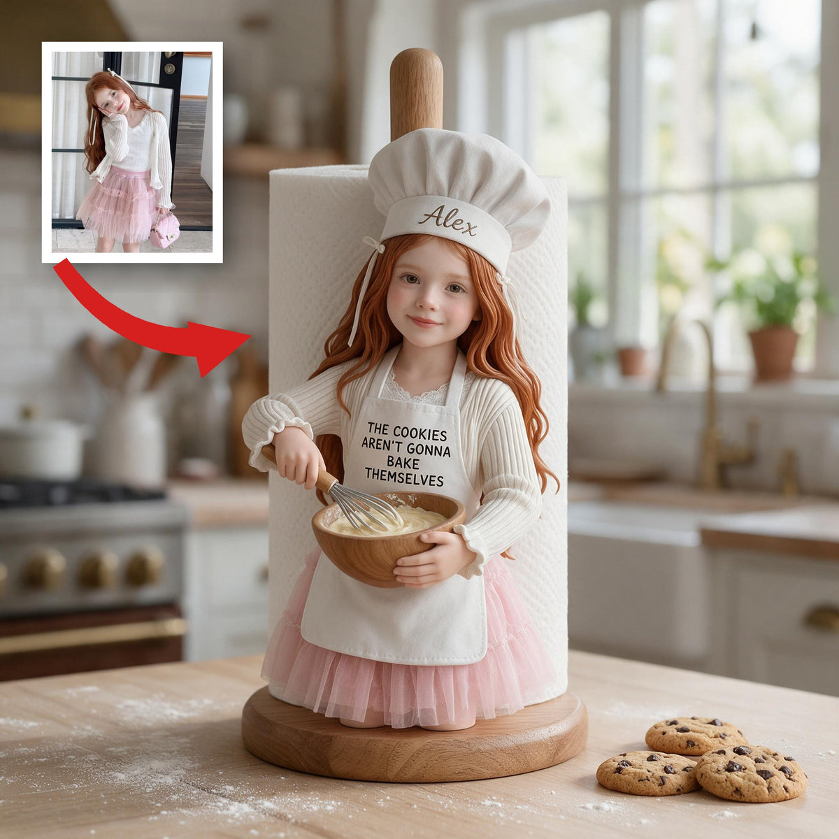 Custom Photo Latina Little Girl Baker Wooden Paper Towel Stand Kitchen Decor Gift