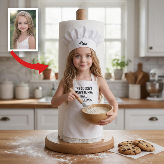 Support à essuie-tout personnalisé Petite Fille Pâtissière, Cadeau de Cuisine pour Fille ou Petite-Fille