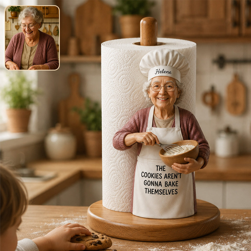 Custom Photo Black Male Baker Paper Towel Stand Kitchen Baking Decor Gift
