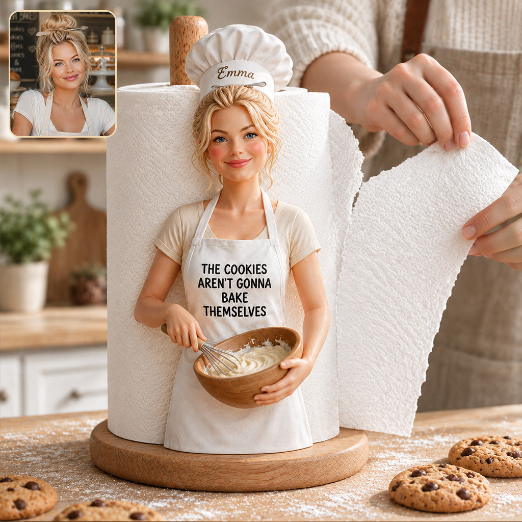 Custom Photo Baking Chef Woman Paper Towel Stand Kitchen Decor Gift