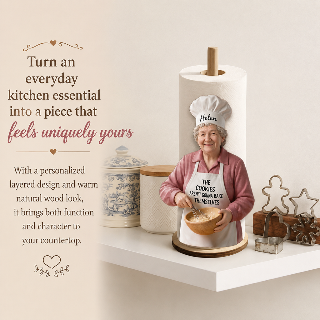 Custom Photo Latina Little Girl Baker Wooden Paper Towel Stand Kitchen Decor Gift
