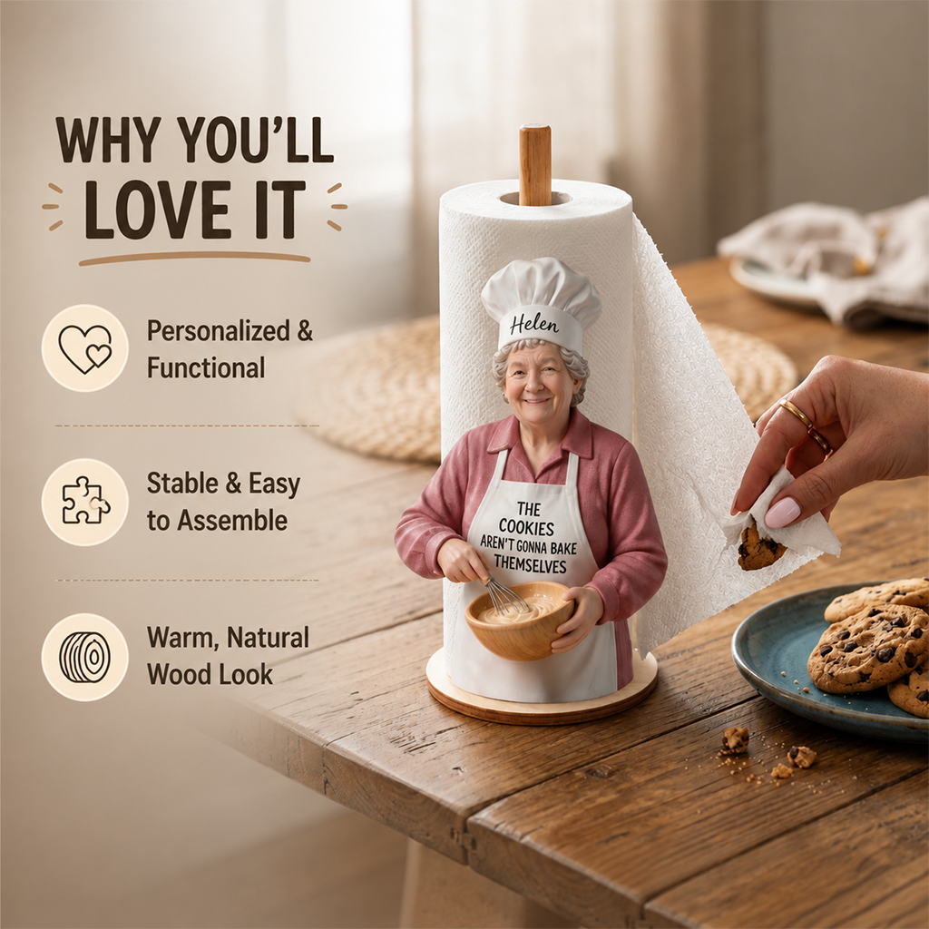 Custom Photo Baker Grandma Paper Towel Stand Kitchen Decor Gift