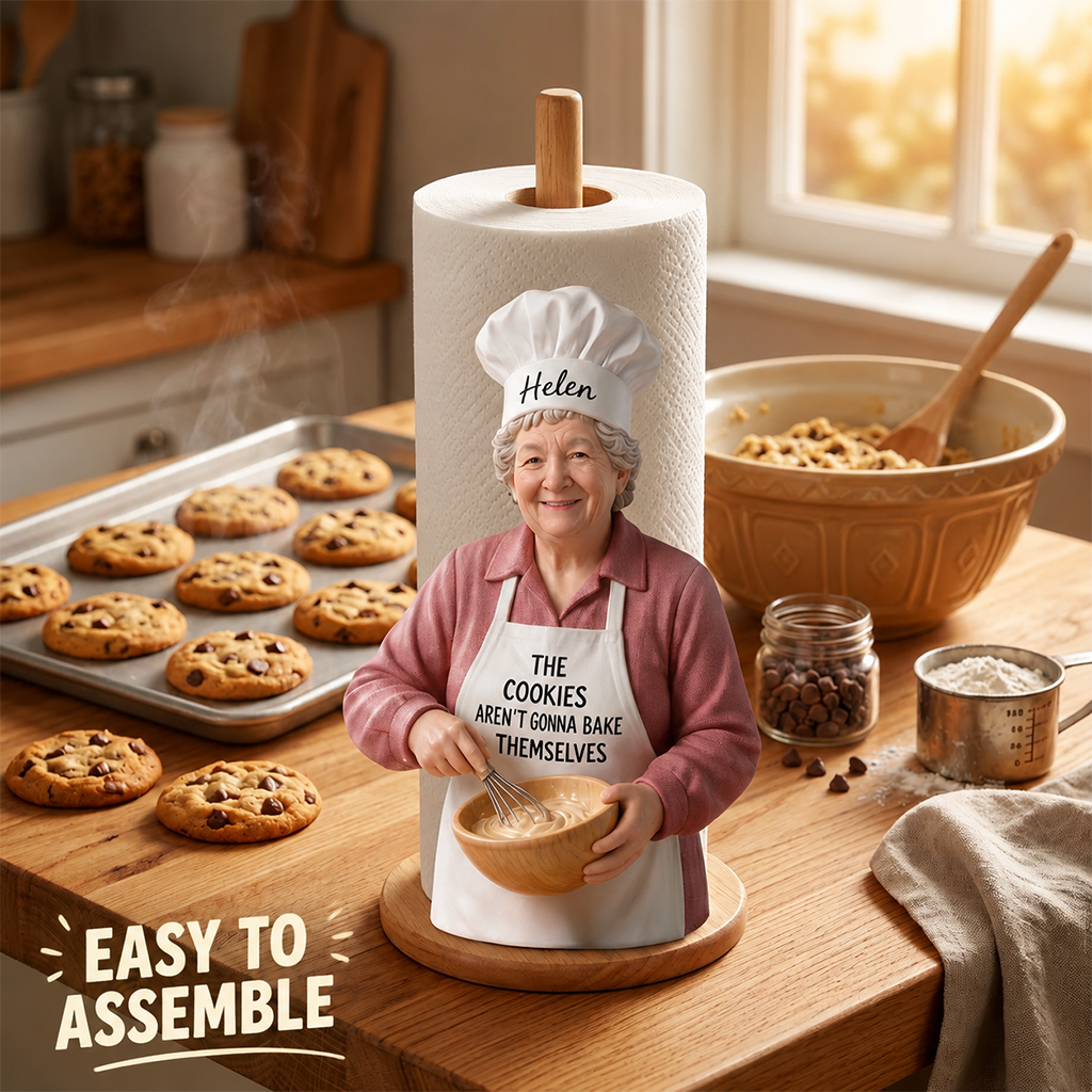 Custom Photo Baking Chef Woman Paper Towel Stand Kitchen Decor Gift