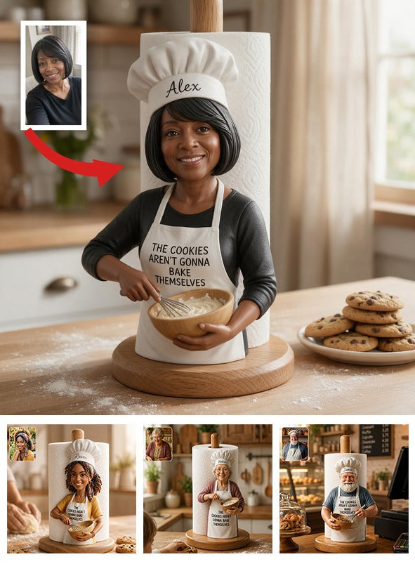 Custom Photo Older Black Woman Baker Paper Towel Stand Kitchen Decor Gift