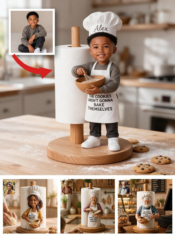 Custom Photo Little Black Boy Chef Paper Towel Stand Kitchen Son Gift