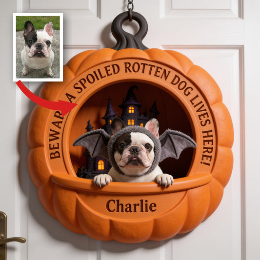 Panneau en Bois Personnalisé Halloween Bouledogue Français Noir et Blanc
