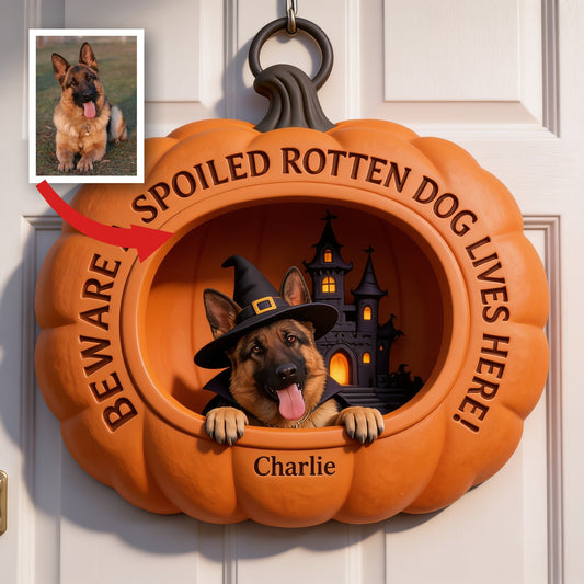 Panneau en bois en forme de citrouille personnalisé pour Halloween - Berger Allemand