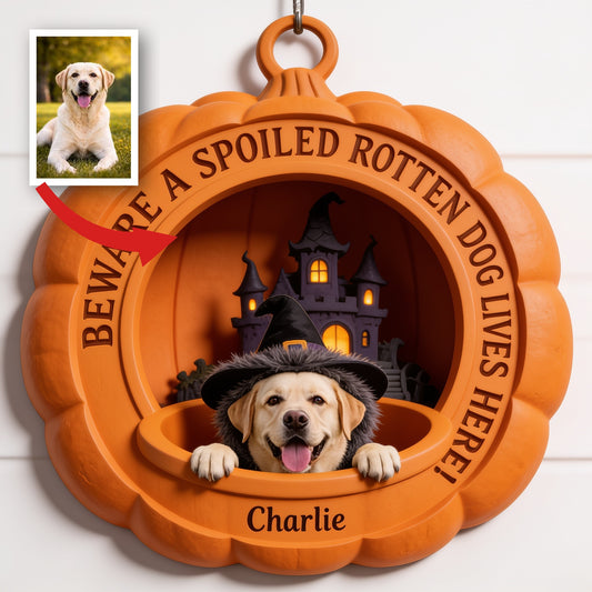 Panneau en bois en forme de citrouille pour Halloween - Labrador Retriever personnalisé