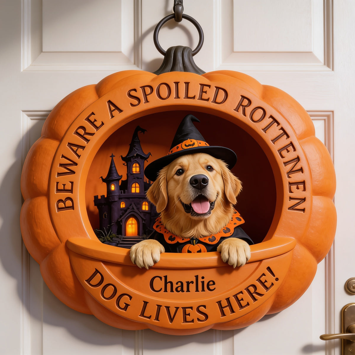 Personalisierte Halloween Holzschild in Form eines Kürbisses für Erwachsene, Geschenk für Hundeliebhaber