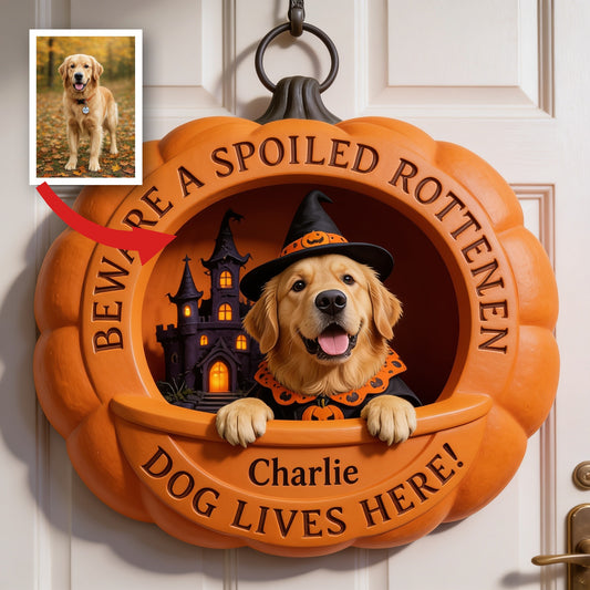 Panneau en bois en forme de citrouille personnalisé pour Halloween, cadeau pour amoureux des chiens