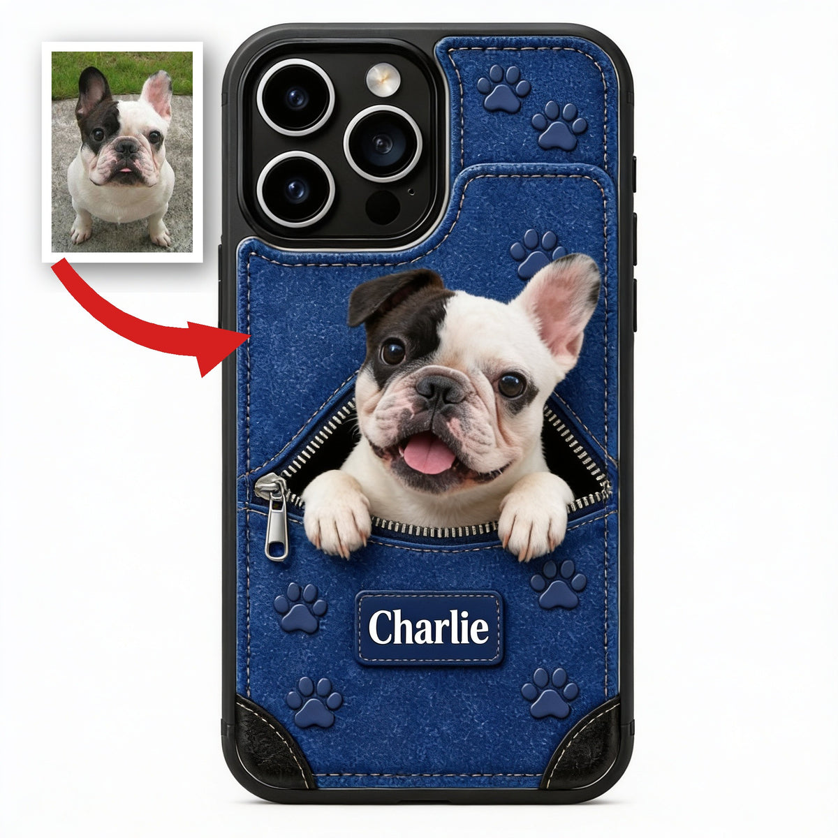 Personalized Peeking Black & White French Bulldog Wallet Phone Case Dog Lover Gift