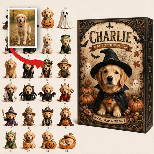 Calendrier de l'Avent personnalisé Golden Retriever Halloween avec mini ornements