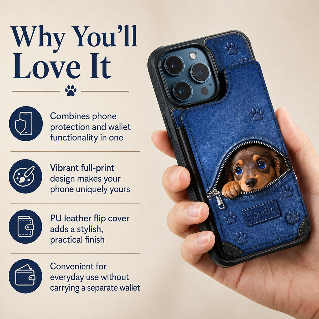 Personalized Fluffy Golden Pomeranian Wallet Phone Case Dog Lover Gift