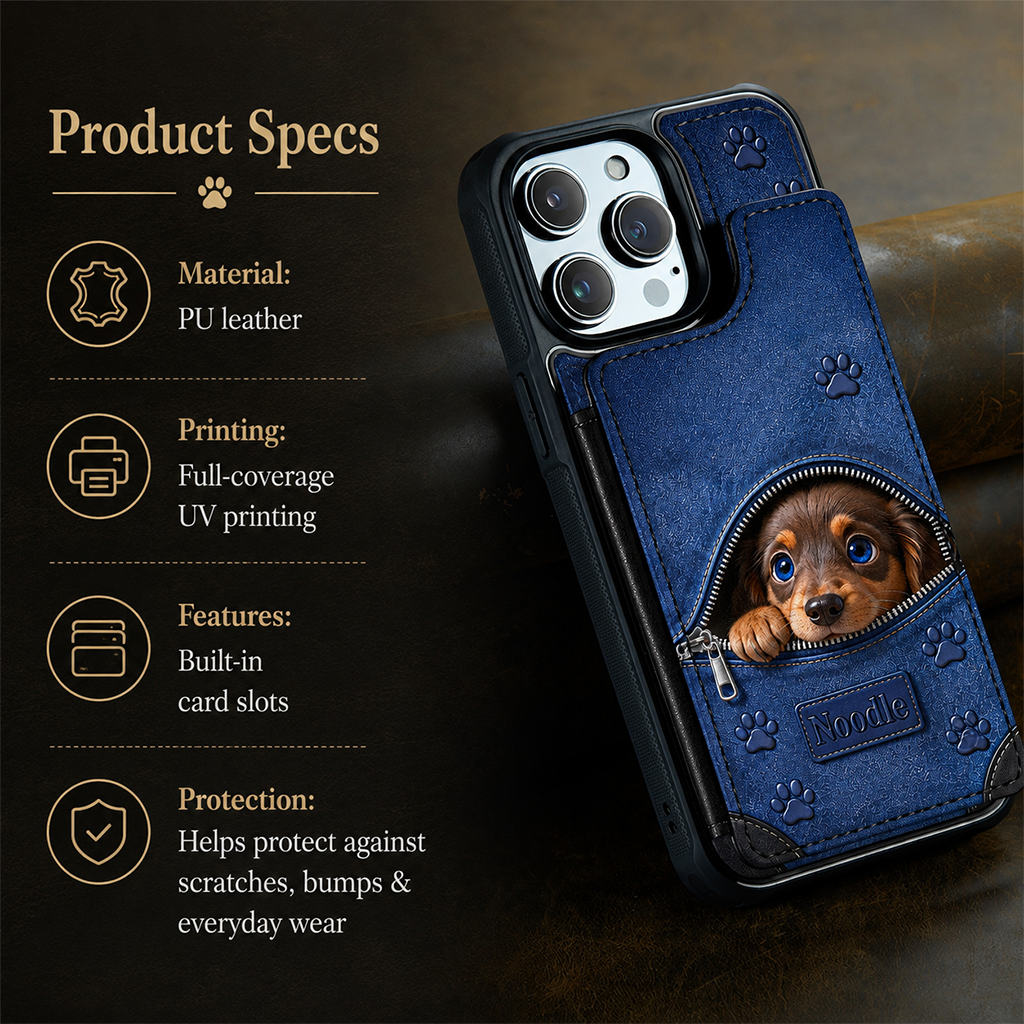 Personalized Peeking Fawn Pug Wallet Phone Case Dog Owner Gift