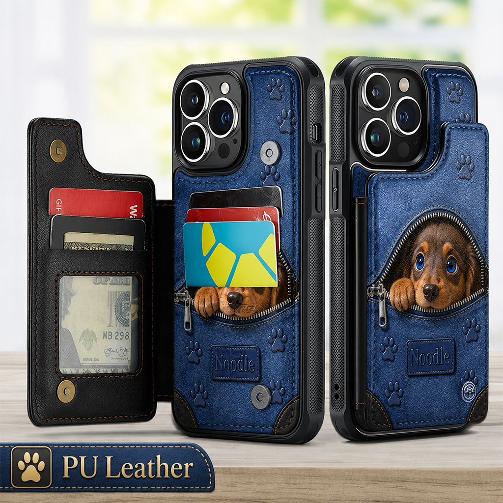 Personalized Fluffy Golden Pomeranian Wallet Phone Case Dog Lover Gift