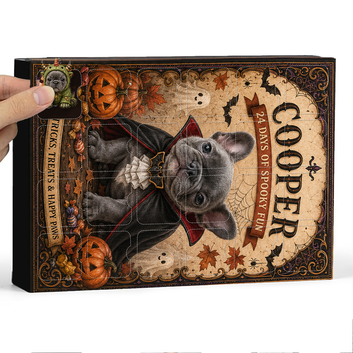 Personalized Halloween Fluffy Golden Pomeranian Advent Calendar with Mini Ornaments, Dog Lover Gift
