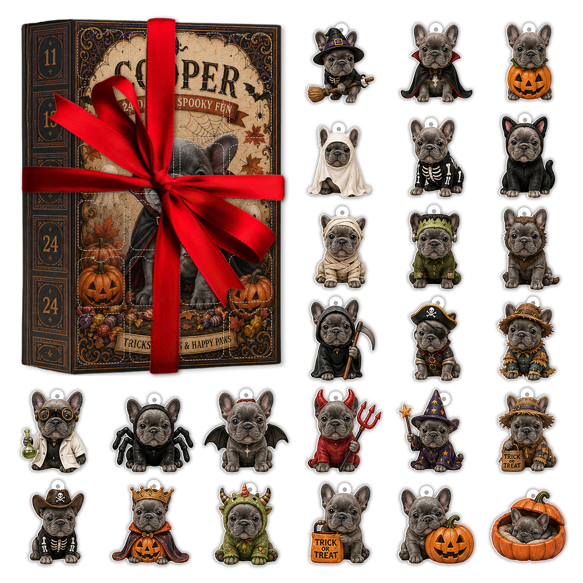 Personalized Halloween Fluffy Shih Tzu Advent Calendar with Mini Ornaments, Pet Lover Gift