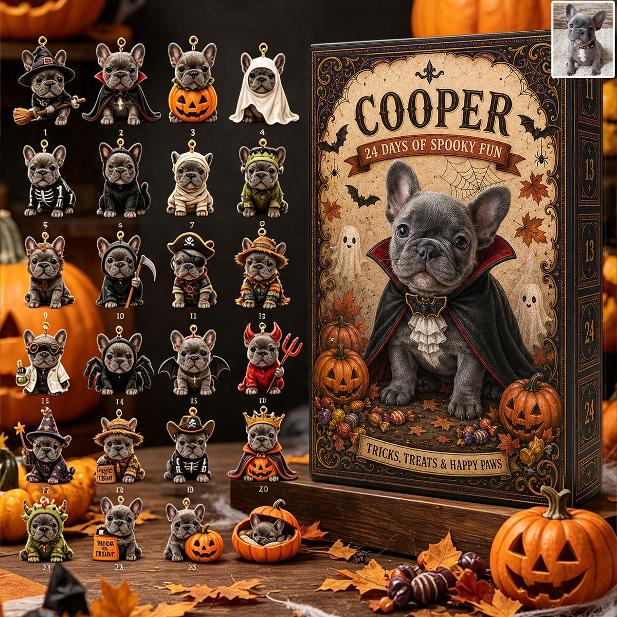 Personalized Halloween Fluffy Shih Tzu Advent Calendar with Mini Ornaments, Pet Lover Gift
