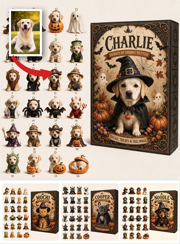 Personalized Halloween Yellow Labrador Retriever Advent Calendar Ornament Set