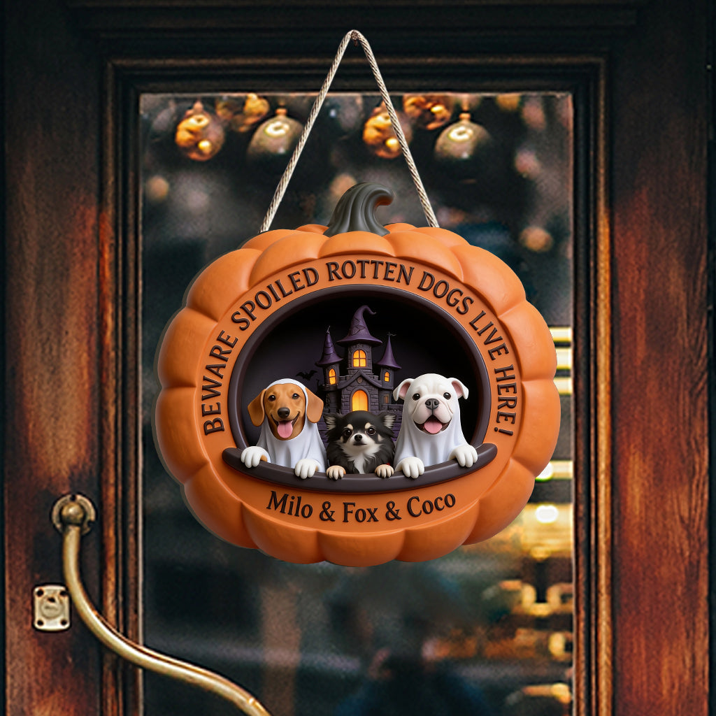 Personalized Halloween Shih Tzu Pink Bow Pumpkin Shaped Wood Sign Dog Lover Gift