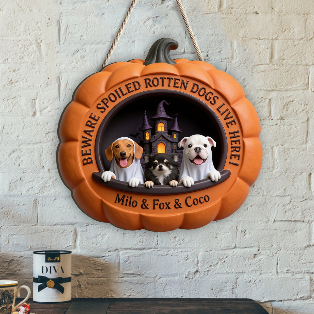 Personalized Halloween Cream Labrador Retriever Pumpkin Shaped Wood Sign Dog Gift