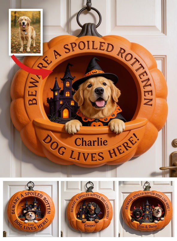 Personalisierte Halloween Holzschild in Form eines Kürbisses für Erwachsene, Geschenk für Hundeliebhaber