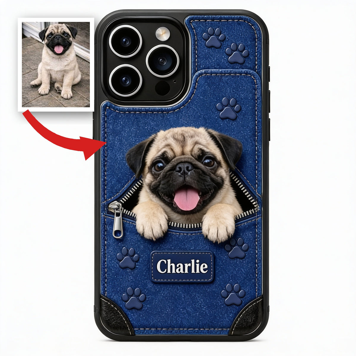 Personalized Peeking Fawn Pug Wallet Phone Case Dog Owner Gift