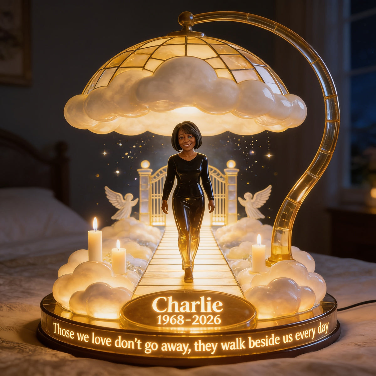 Personalized Black Woman Memorial Acrylic LED Night Light Remembrance Gift